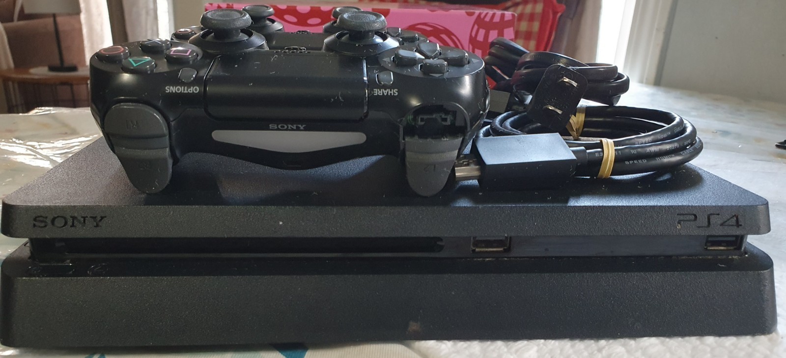Sony PlayStation 4 Slim 1TB Black Console w/ 2 DualShock 4, HDMI Power