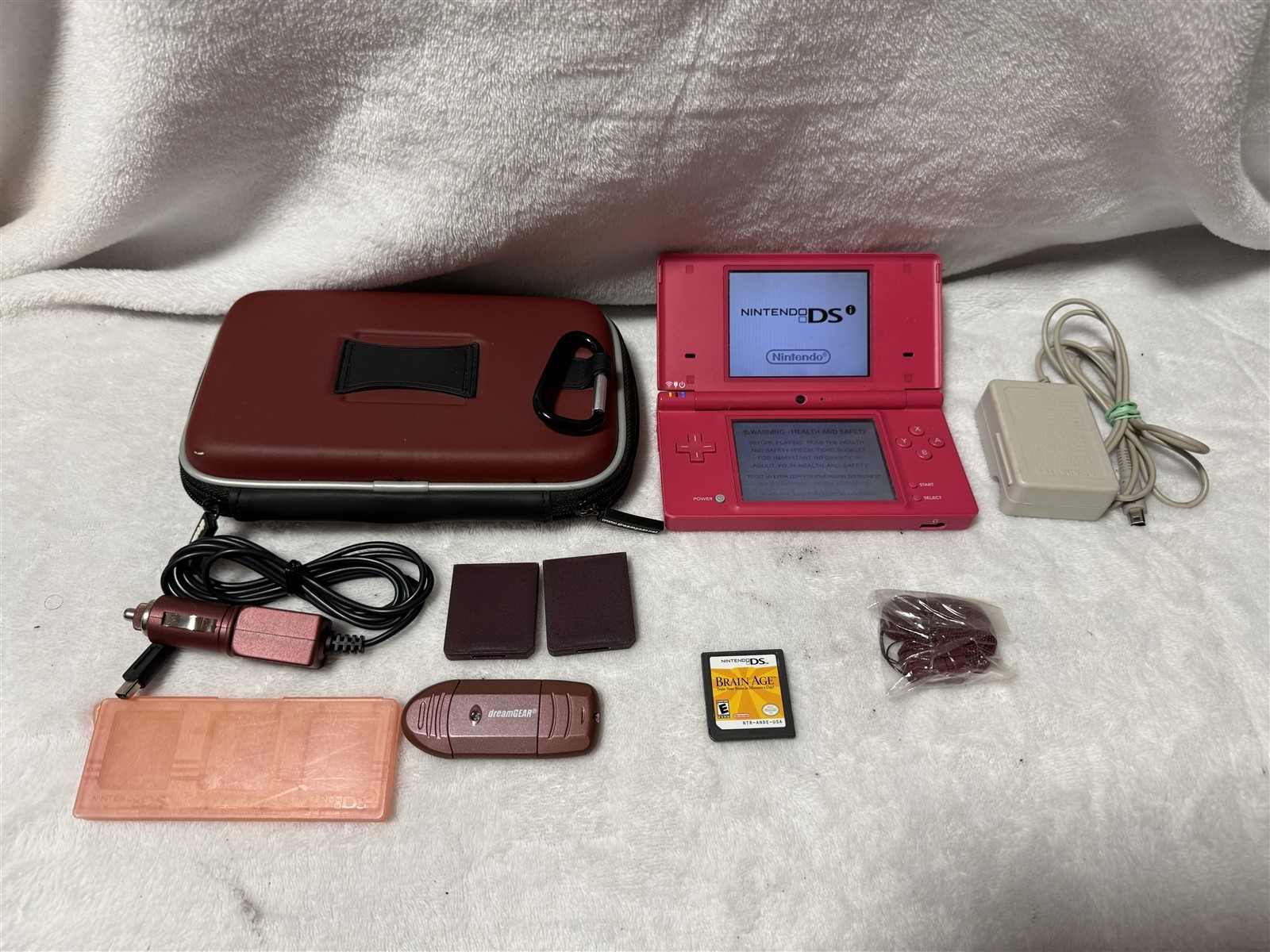 NINTENDO DSi PINK HANDHELD CONSOLE SYSTEM TWL-001 W/ GAMES / CASE / EXTRAS