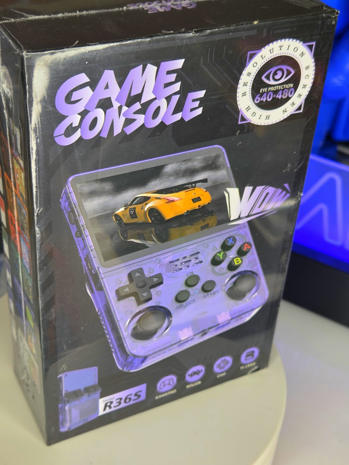 R36S Handheld Game Console 3.5 Inch Color Screen Retro Purple Dual 21K+ Games