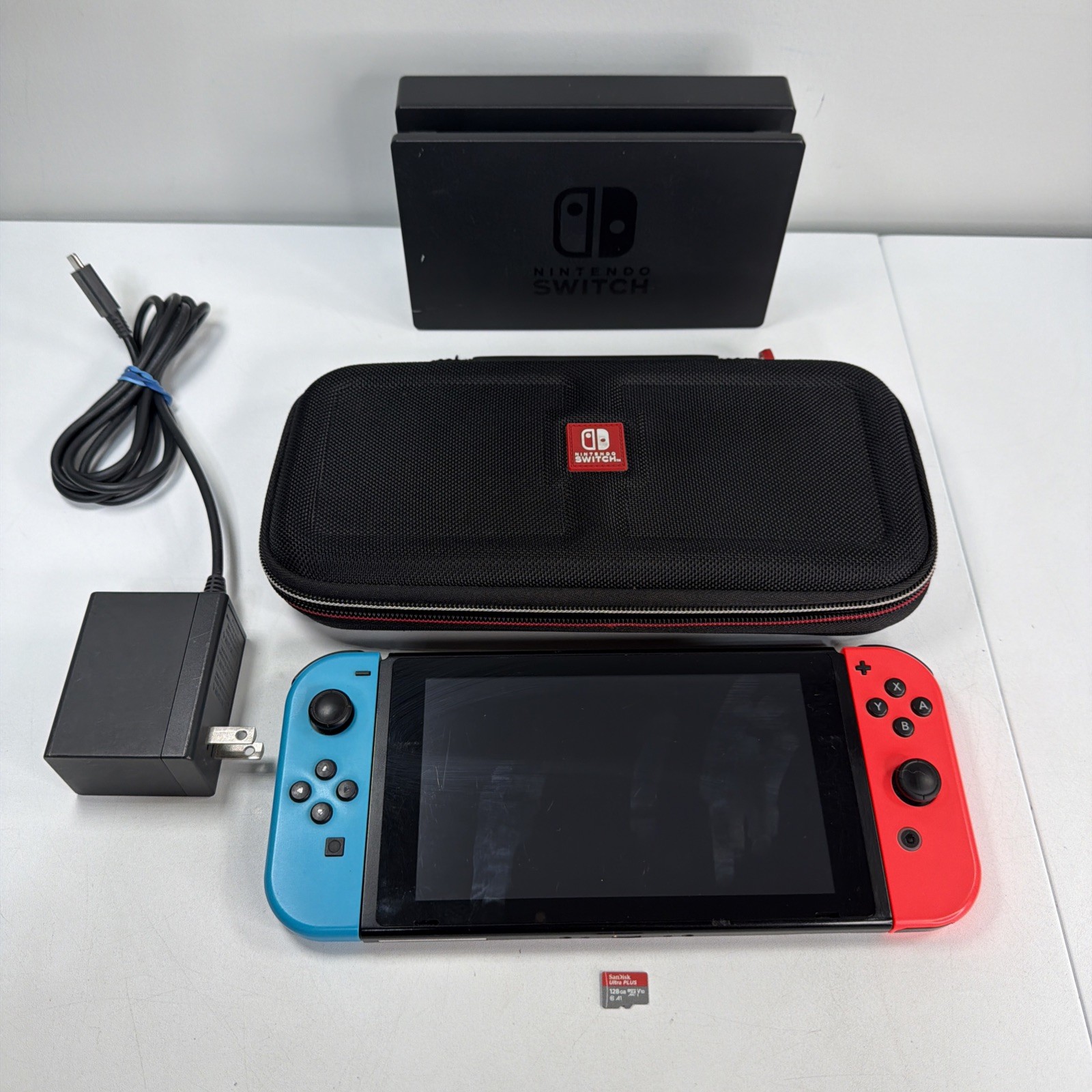 Nintendo Switch HAC-001 32GB Black Console w/Neon Red & Blue Joy-Con 128gb Micro