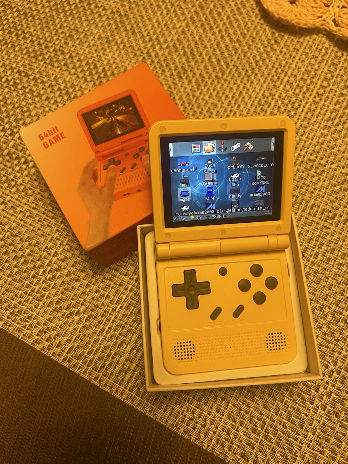 Powkiddy V90S Retro Handheld Console Yellow, Preloaded 16GB SD Card, Zelda Decal