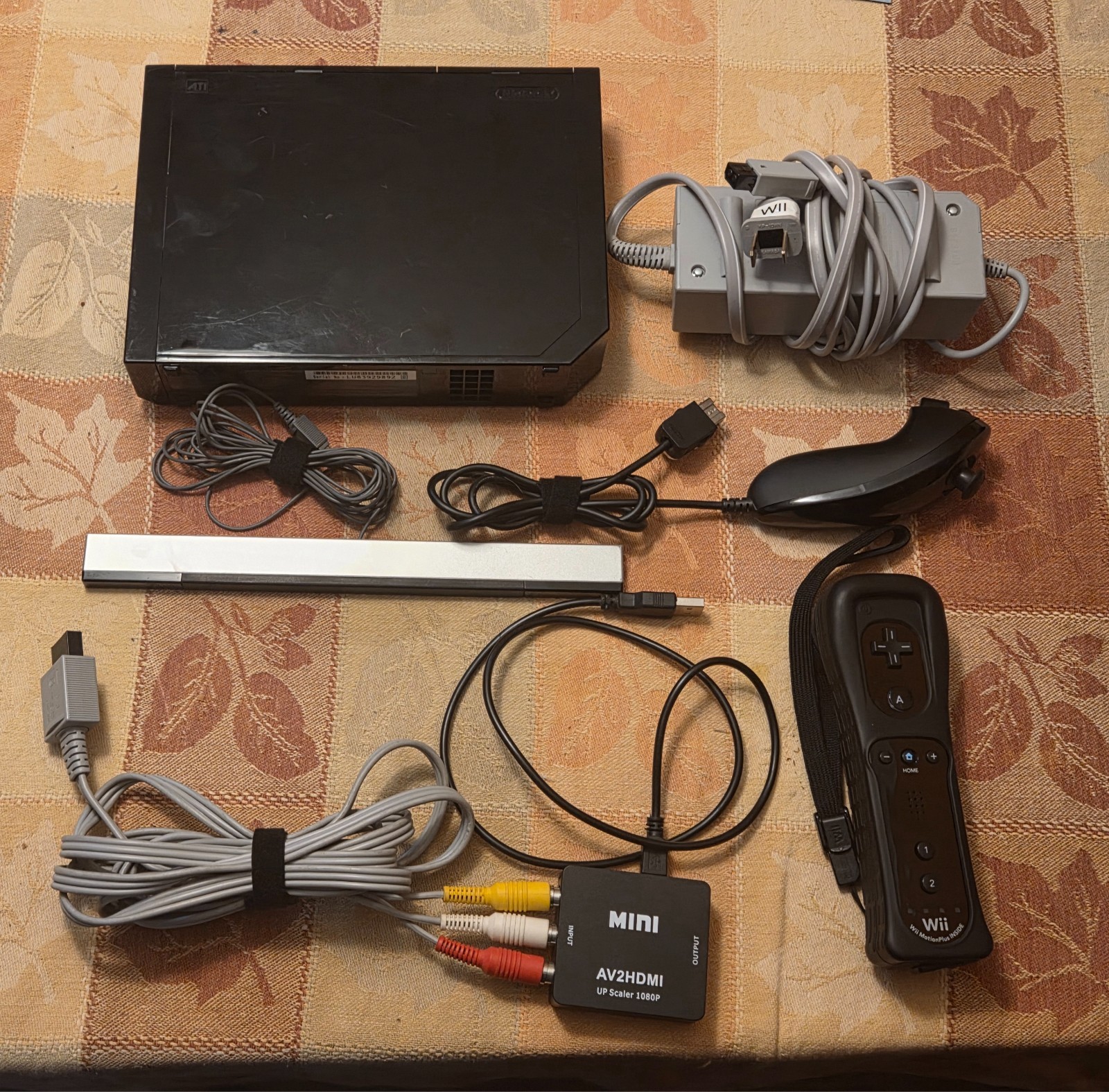 Black Modded Wii Console Tested Working With Remotes, Nunchucks Controller Cords