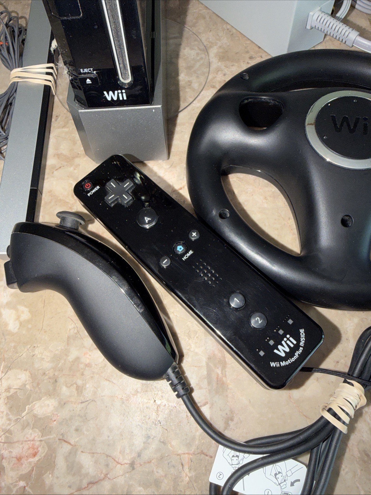 Nintendo Wii Black RVL-001(USA) Console Bundle w/ Remote, Cords & Sensor Bar