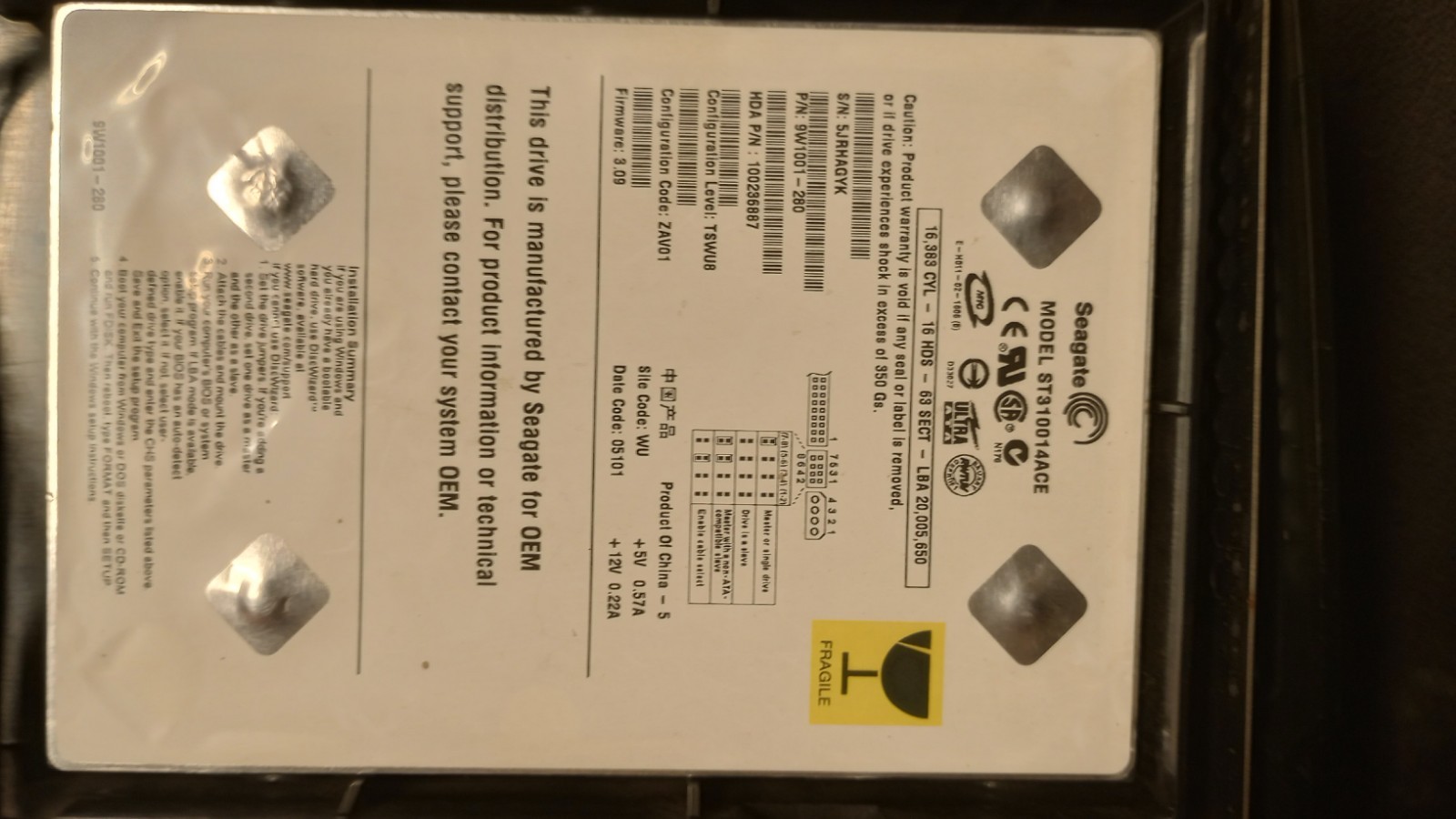 Microsoft Xbox Original Console 10GB HDD Disc Drive NTSC-U/C 2004 Untested Parts