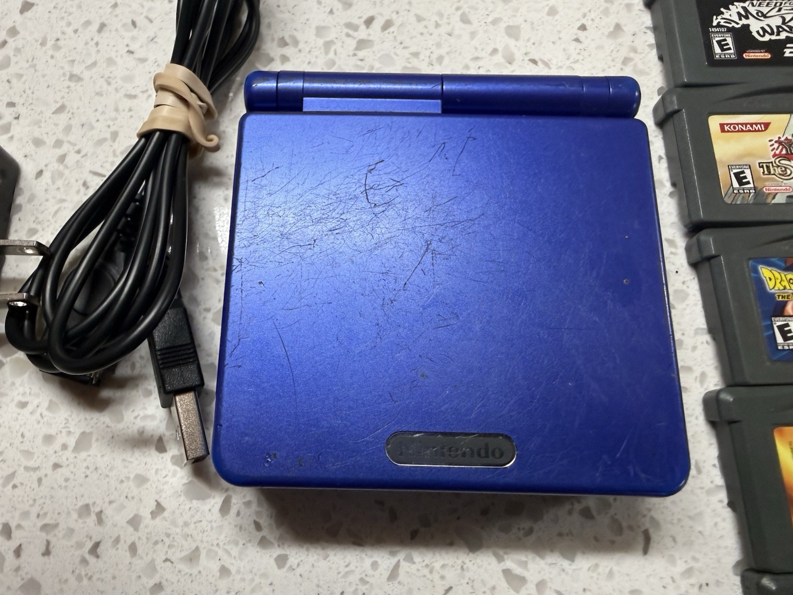 Game Boy Advance SP Blue AGS-001 Bundle w/ Charger, & 12 Games Working READ