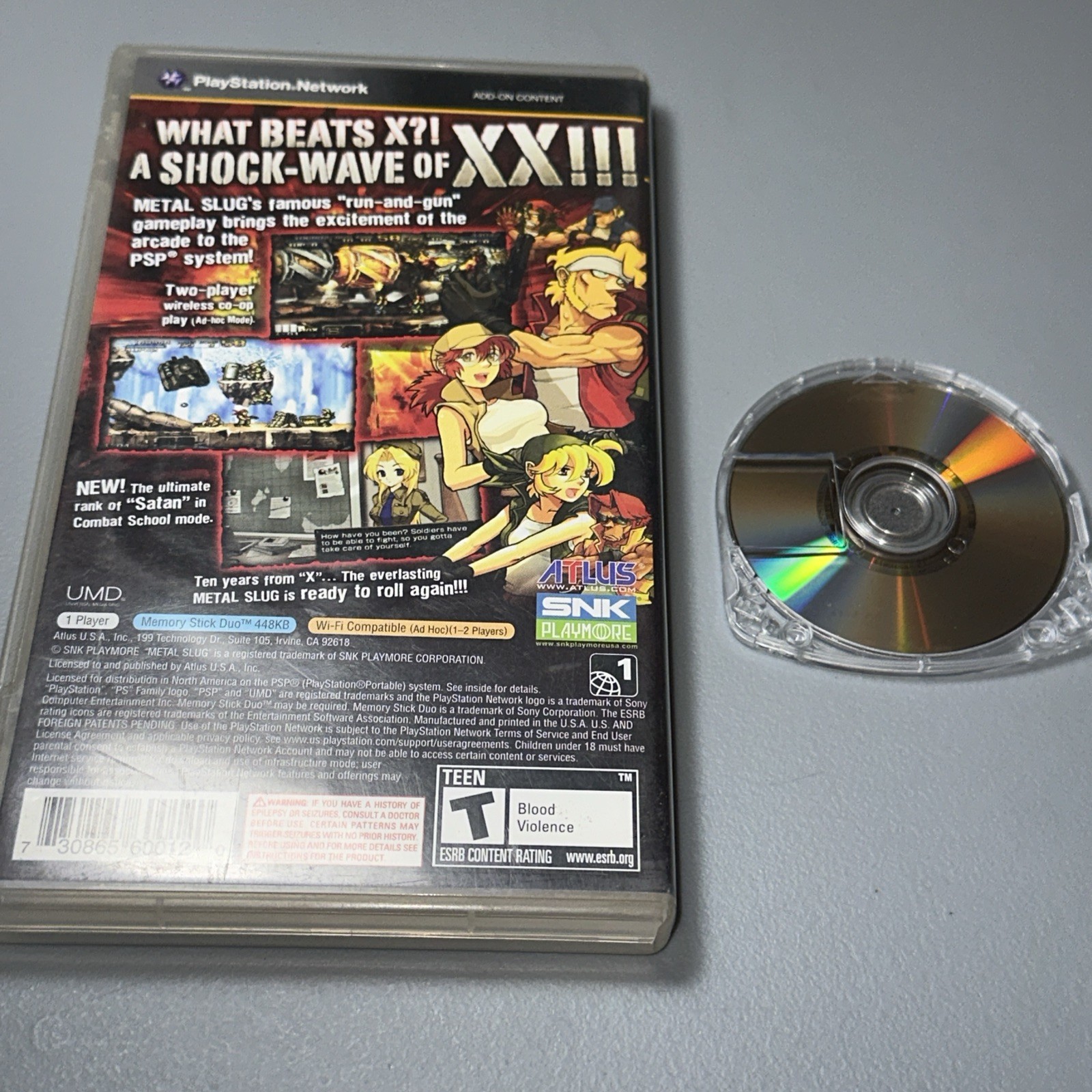 Metal Slug XX (Sony PSP, 2010) Game And Case No Manual