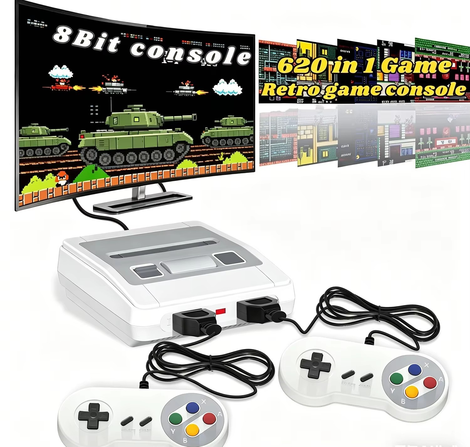 Retro Game Console 620 Built in Games AV Output Dual Controllers Plug and Play
