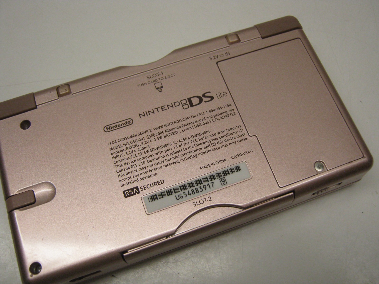 Nintendo DS Lite Metallic Rose Pink USG-001 w Cord Tested Works Scratched Screen