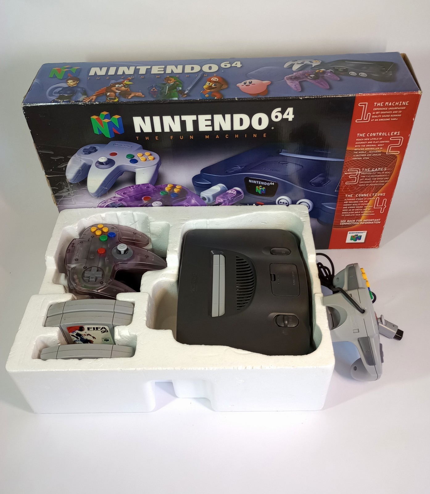 Nintendo 64 Console Bundle NUS-001 Original Box 2 Controllers 3 Games Tested