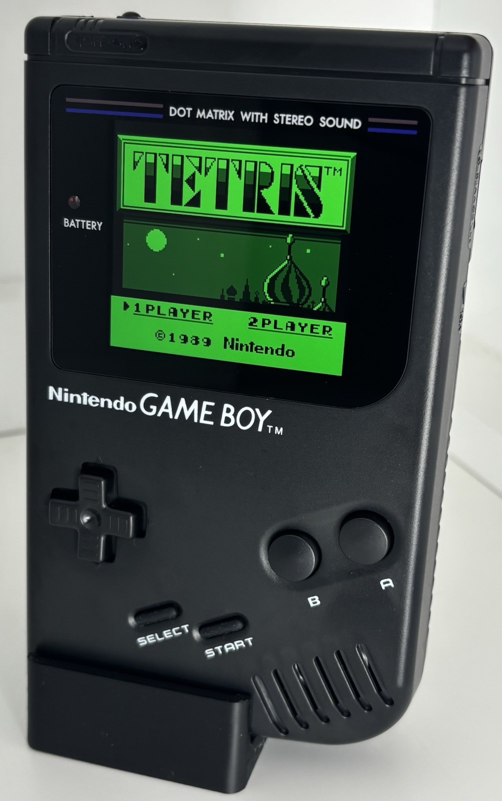 Black Nintendo Game Boy DMG-01, IPS Q5 Screen Mod and USB-C Rechargeable Mod