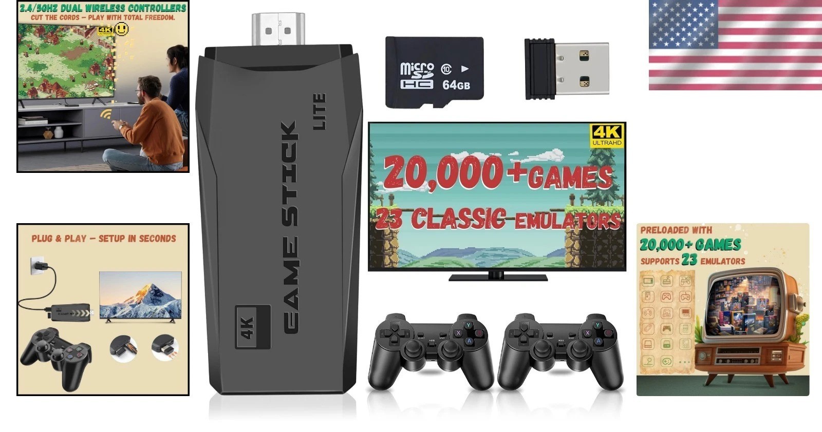 Ultimate Retro Game Stick: Built-in 23 Emulators & 4K HDMI for Gaming Bliss