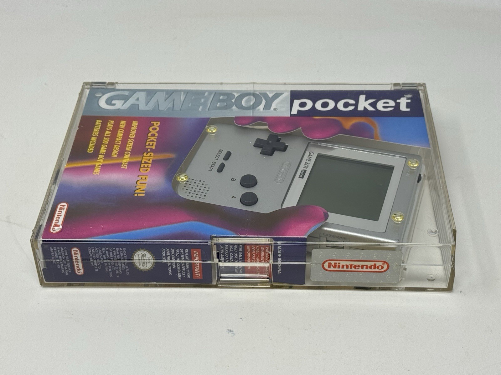Nintendo Game Boy Pocket Silver Console CIB Clear Retail Box Hard Case
