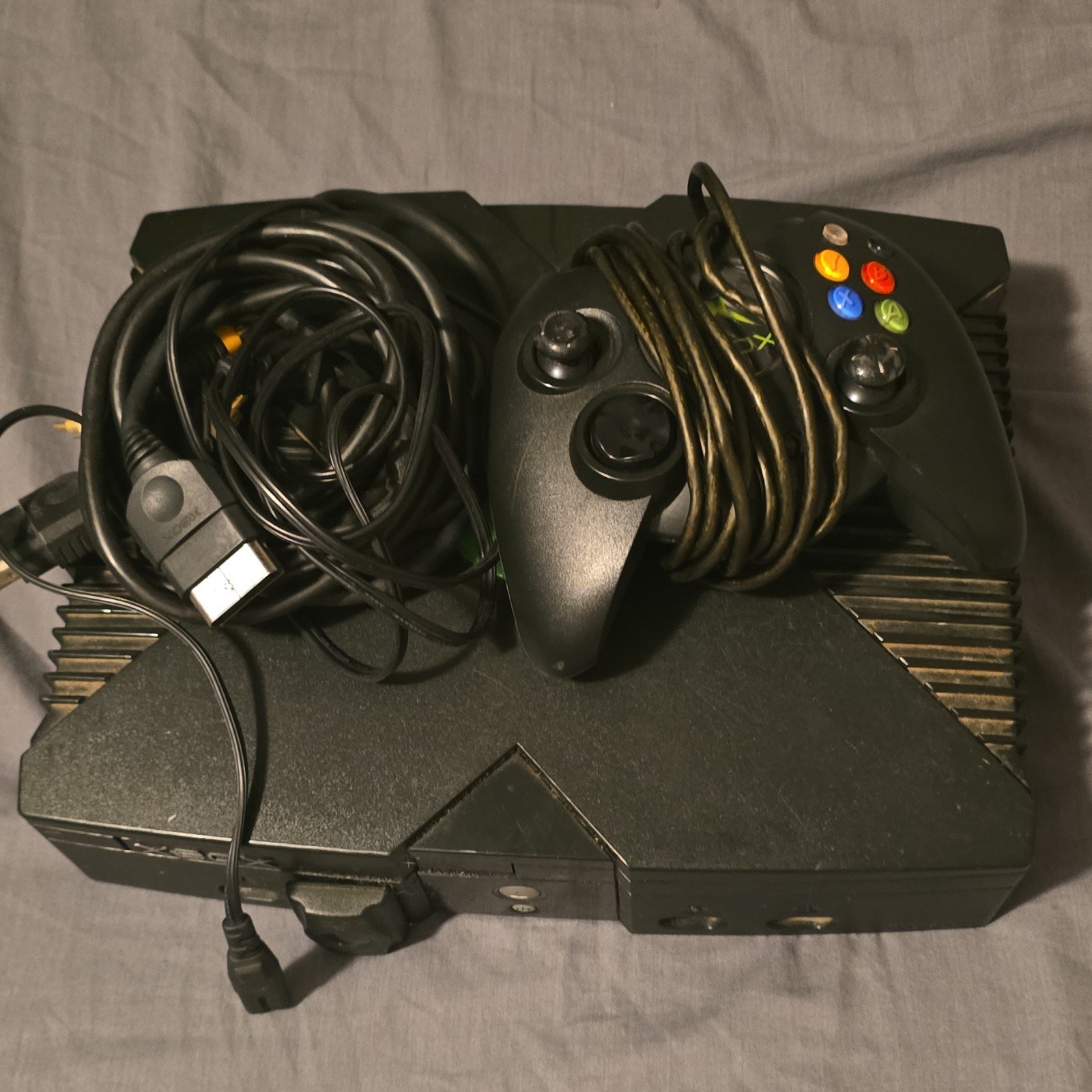 Microsoft Xbox Original Home Console Black/Green NTSC-U/C w/ Controller & Cables