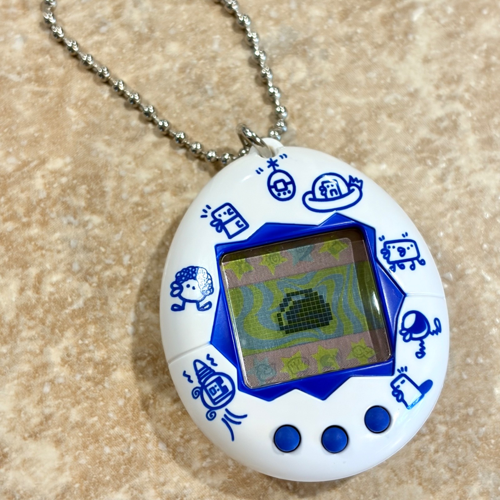 Bandai Tamagotchi (White & Blue) 1997 Vintage Digital Pet Japan TESTED RARE