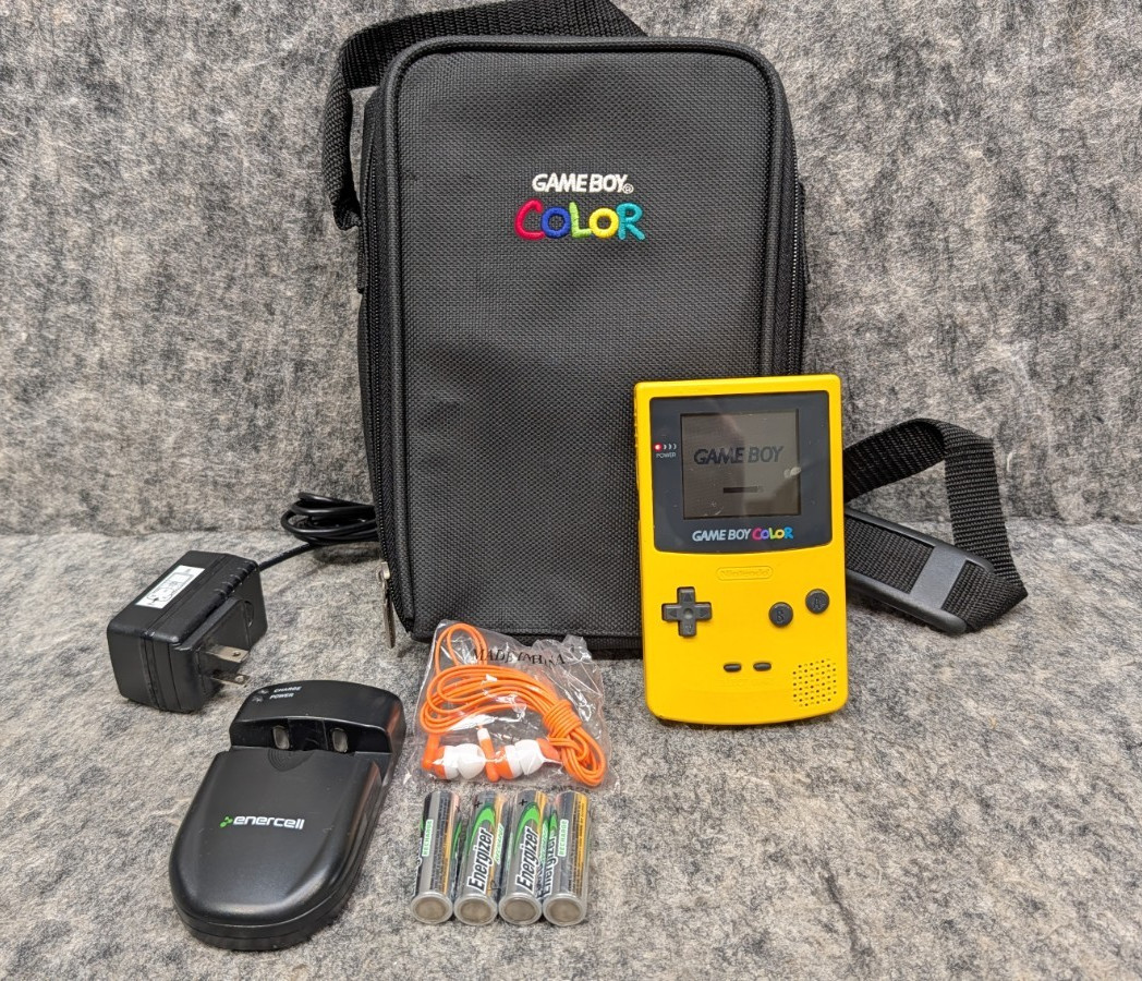 Nintendo Game Boy Color Handheld Console CGB-001 GBC Dandelion Yellow Bundle