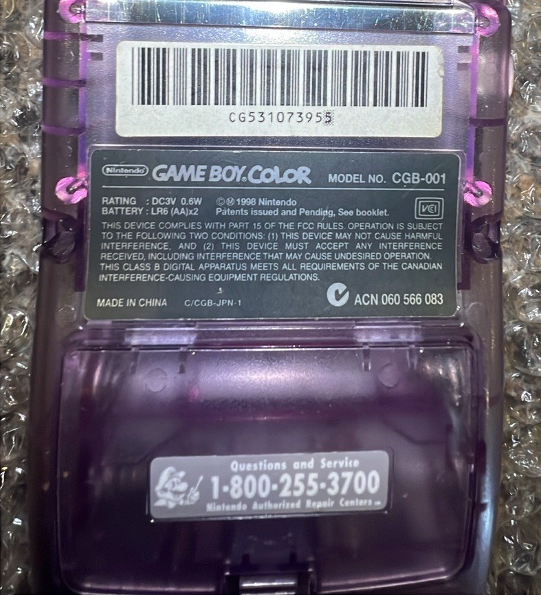 Nintendo Game Boy Color Atomic Purple Handheld System CGB-001 W/7 Games Works