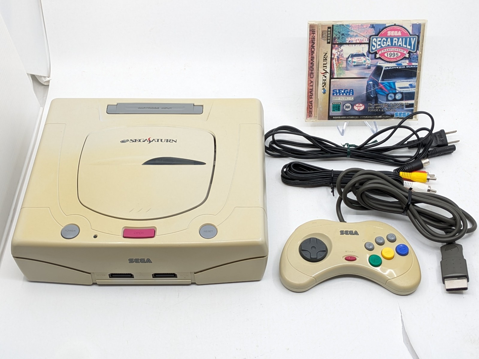 Sega Saturn White HST-3220 NTSC-J Japan Tested w/ SEGA RALLY CHAMPIONSHIP
