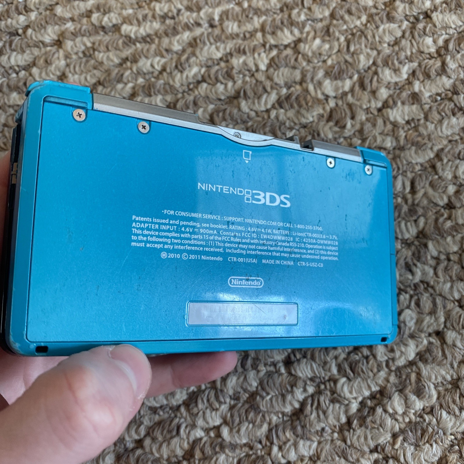 Nintendo 3DS CTR-001 (USA) Console Aqua Blue Stylus Charger SD Card