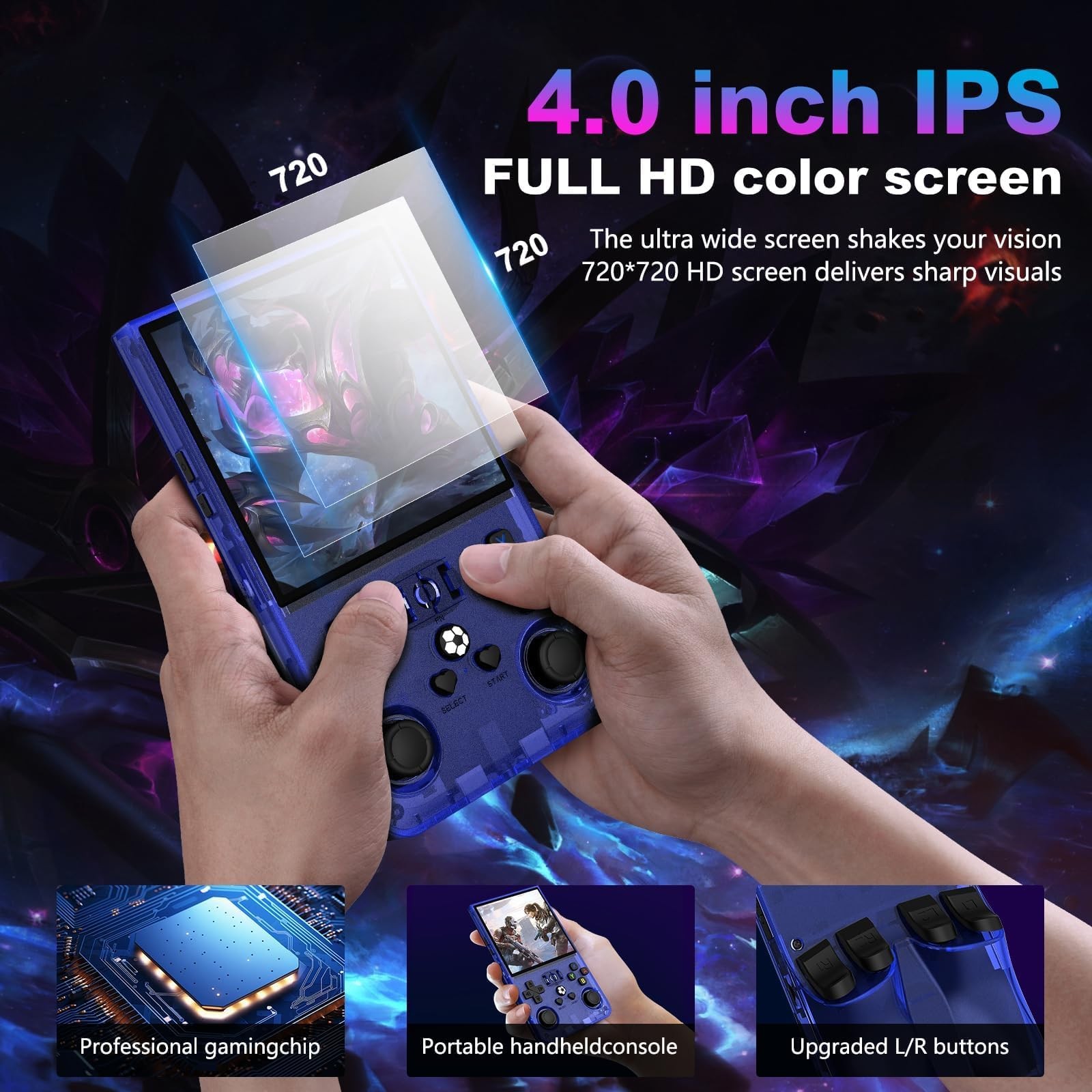 R36MAX Retro Handheld Game Console, 4.0 Inch 720×720 IPS Screen, 64GB Built-i…