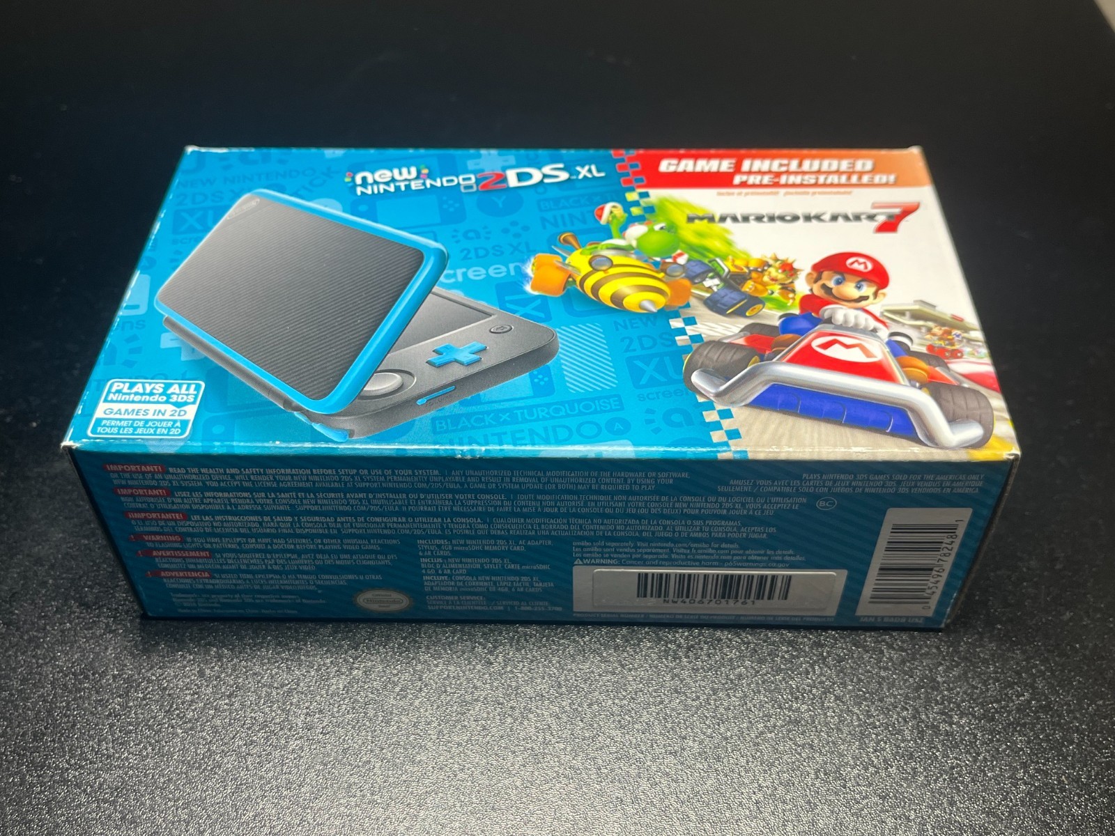 New Nintendo 2DS XL Handheld Console Mario Kart 7 Bundle Black/Turquoise A23