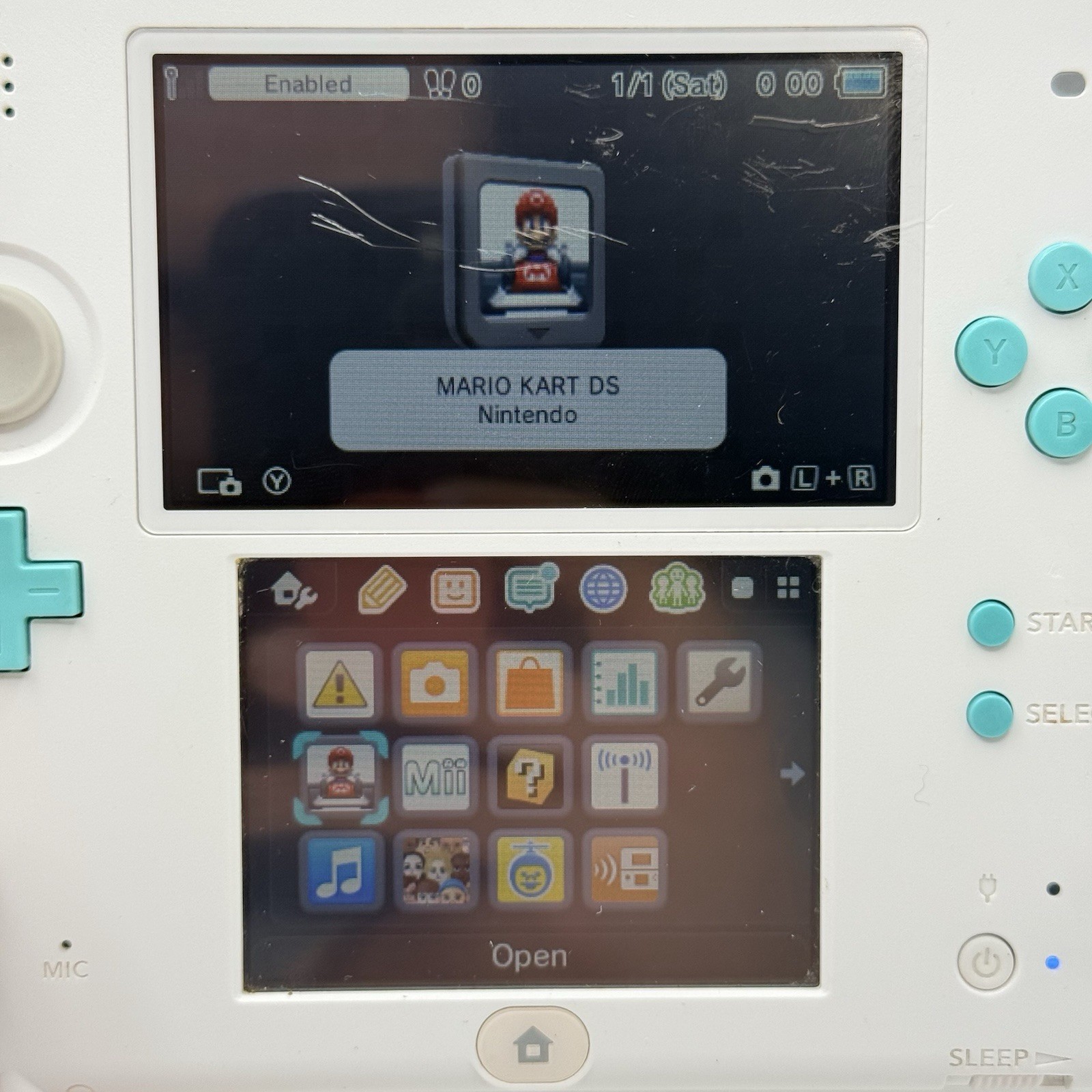 Nintendo 2DS Sea Green Console FTR 001 Mario Kart DS Stylus 4GB SD Tested