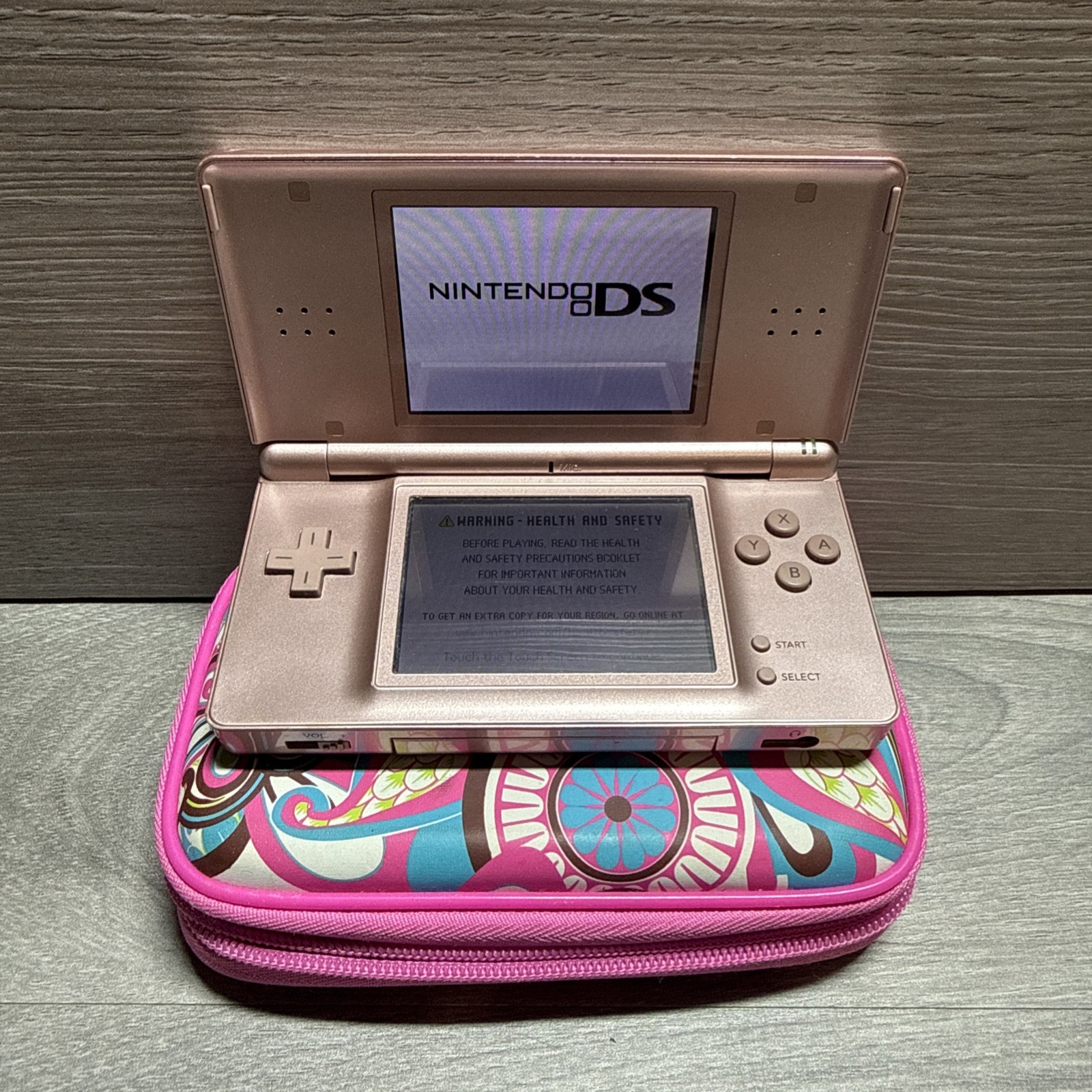 Nintendo DS Lite with Case USG-001- Metallic Rose Tested Works – No Charger!