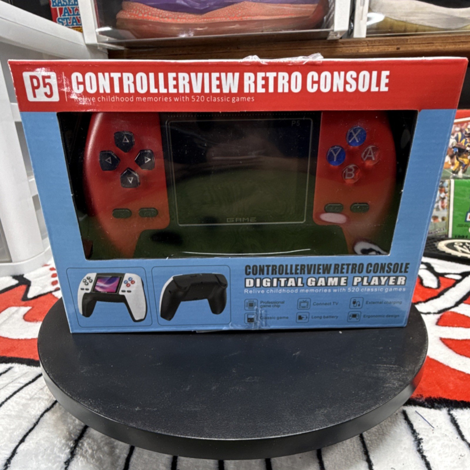Controllerview P5 Retro Console Digital Game Player 520 Games, Long Battery, Red