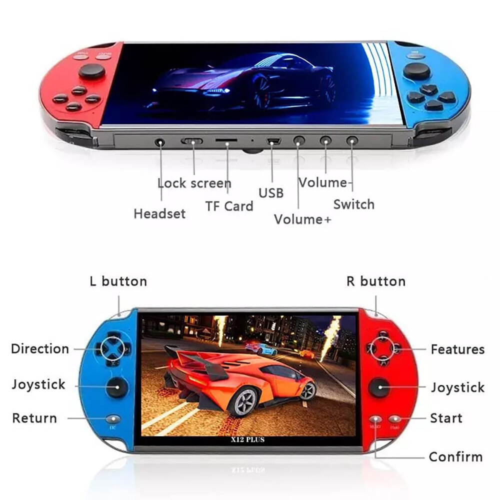 Retro Handheld Games Player X12 Plus Built-in 10000games Portable 7» e-book VX