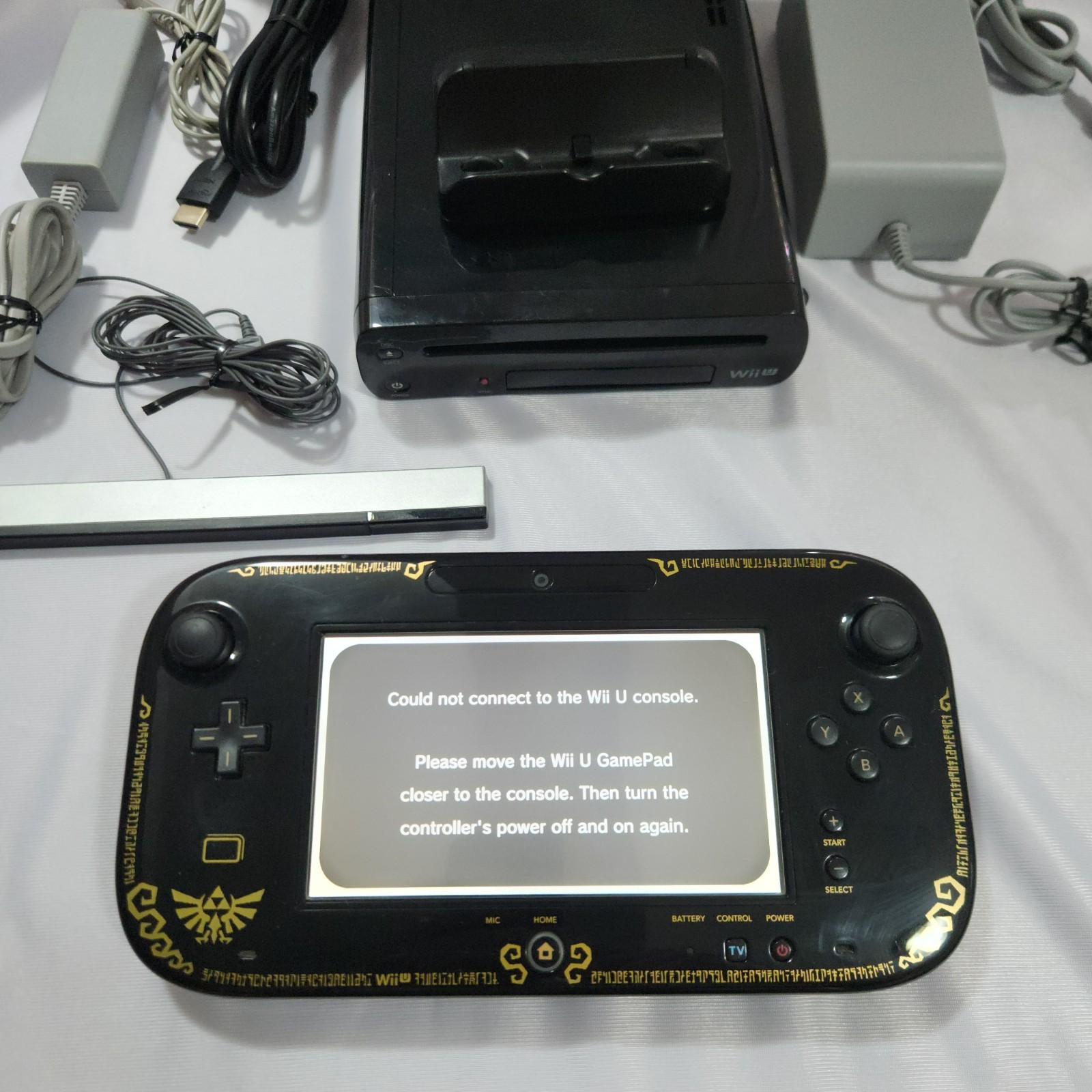 Nintendo Wii U Zelda GamePad Bundle WUP-101(02) Tested Sensor Bar Cords HDMI