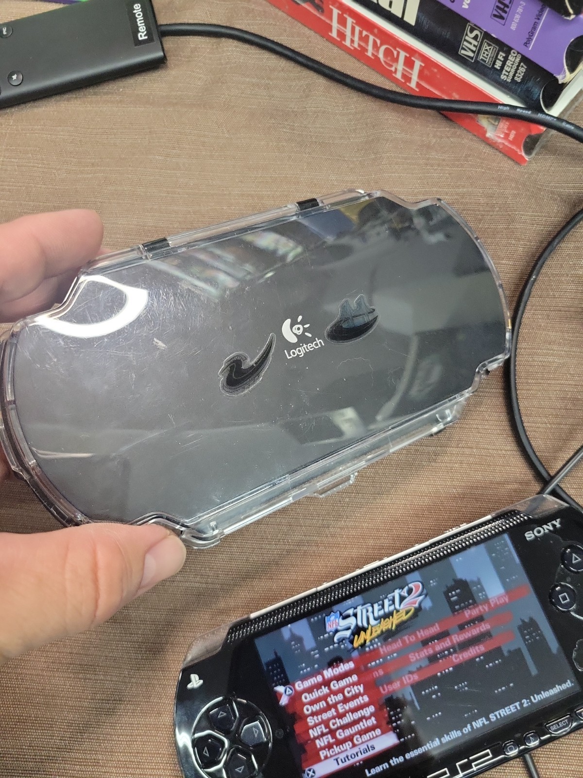 Sony Psp With 4 Games 2 UMD Movies Logitech Case And Ac Adaptor Clean Minty