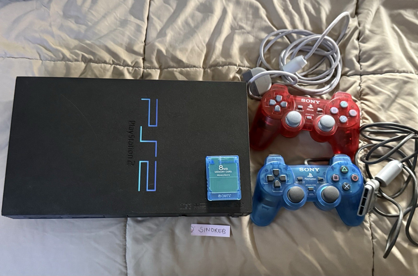Sony PlayStation 2 SCPH-39001 Console w/ Red & Blue Controllers, 8MB Memory Card