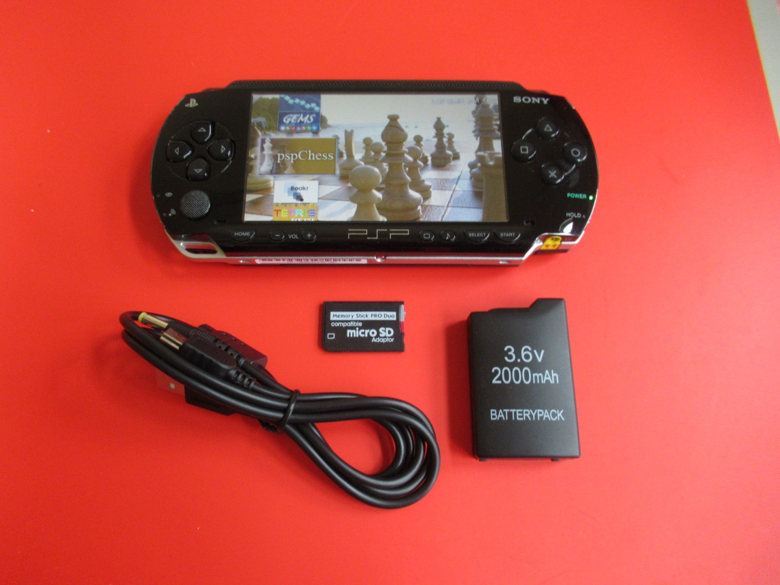 PSP 1000 Piano Black w/ Ark-4 USB power/data HQ battery 32gb, WORKING