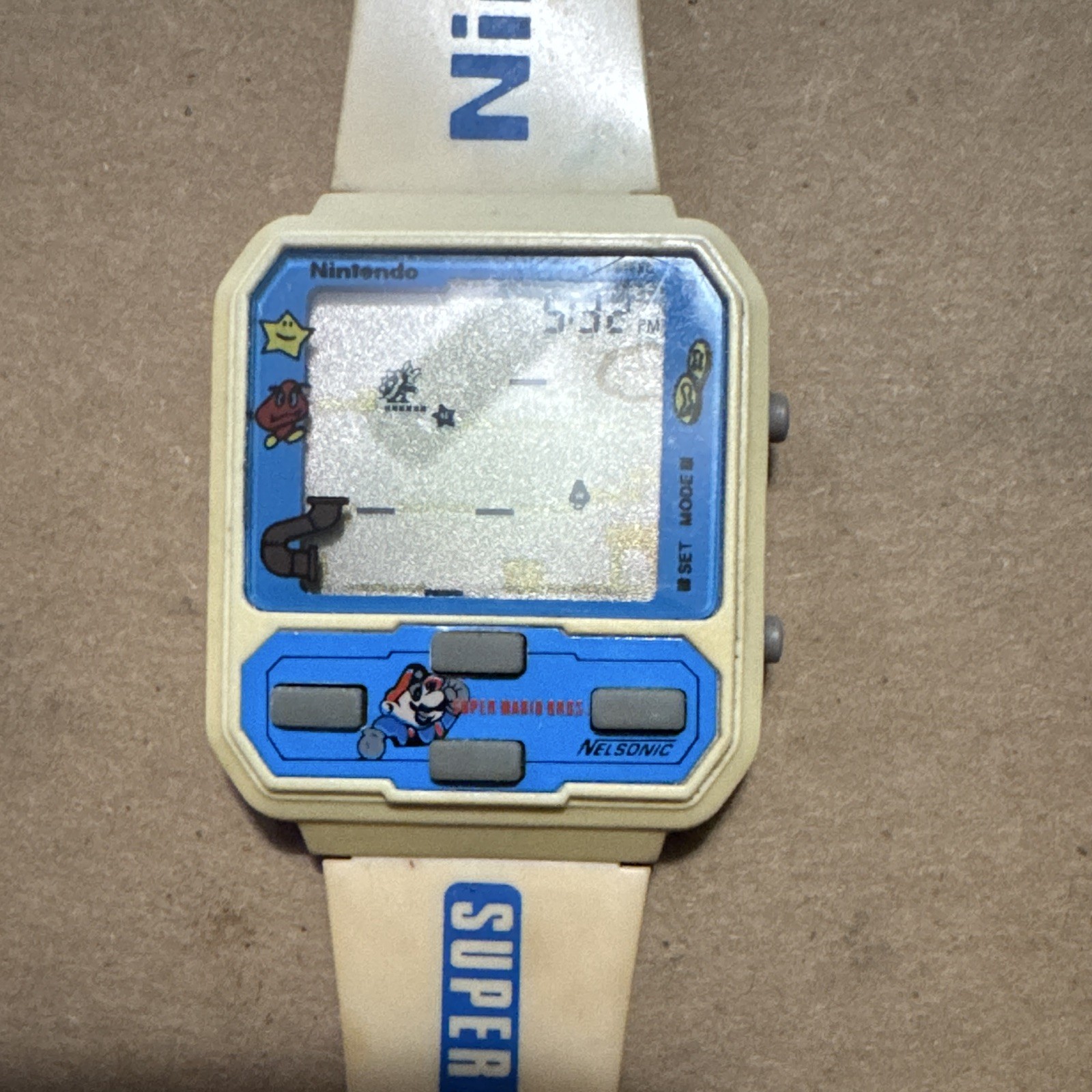 Nintendo Super Mario Bros. Vintage Kids Digital Quartz Alarm Watch Beige/Blue