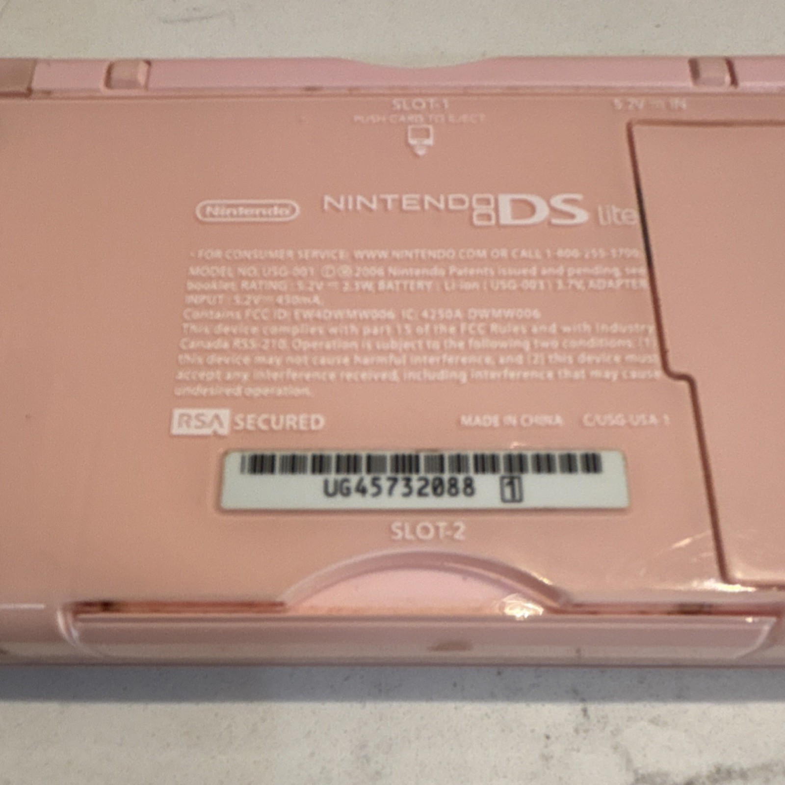 Nintendo DS Lite USG-001 Pink Handheld Console 2006 Headphone Jack and charger