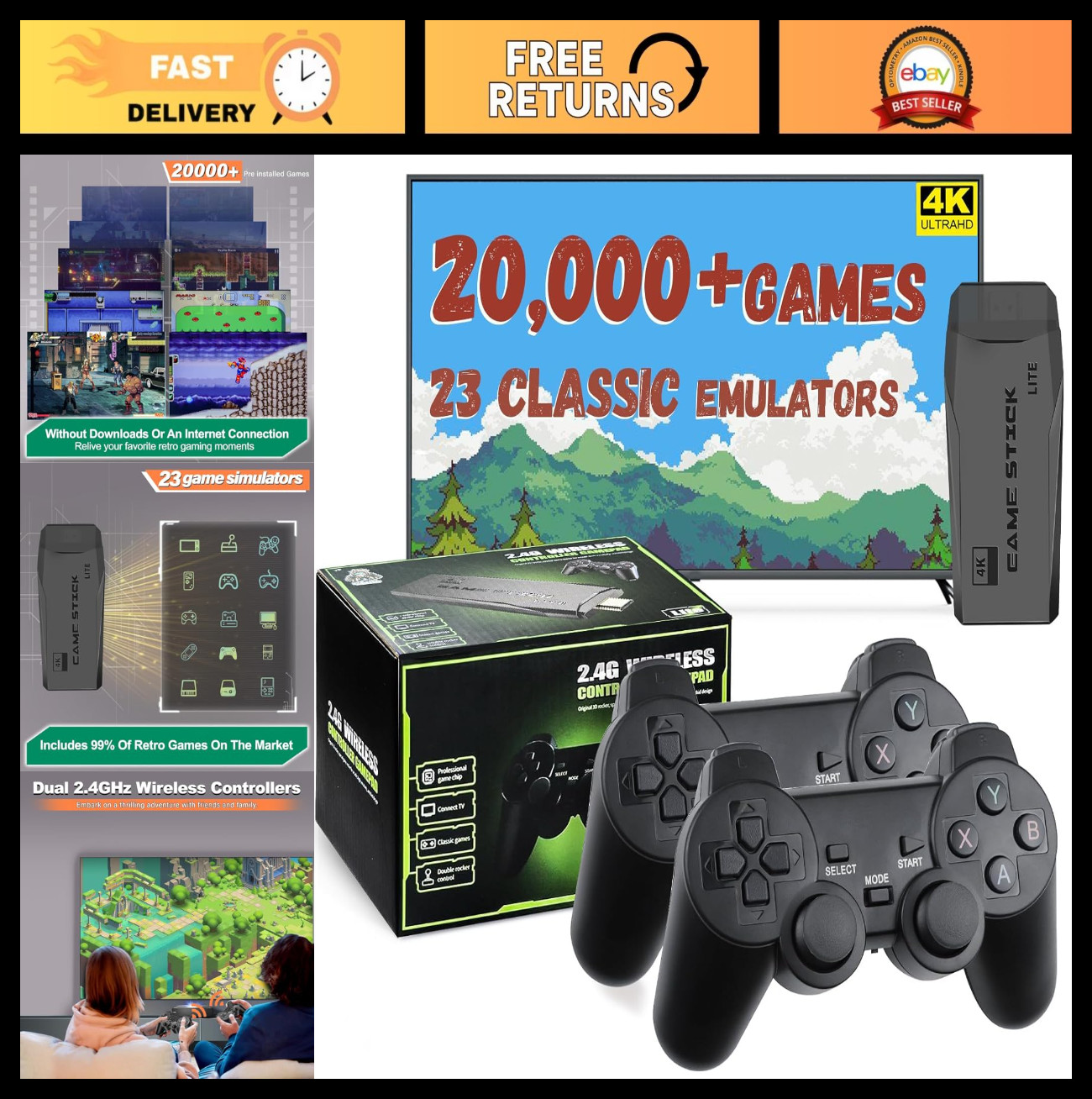 Retro Gaming Console with 20,000+ Classic Games, 23 Emulators, Dual Wireless Con