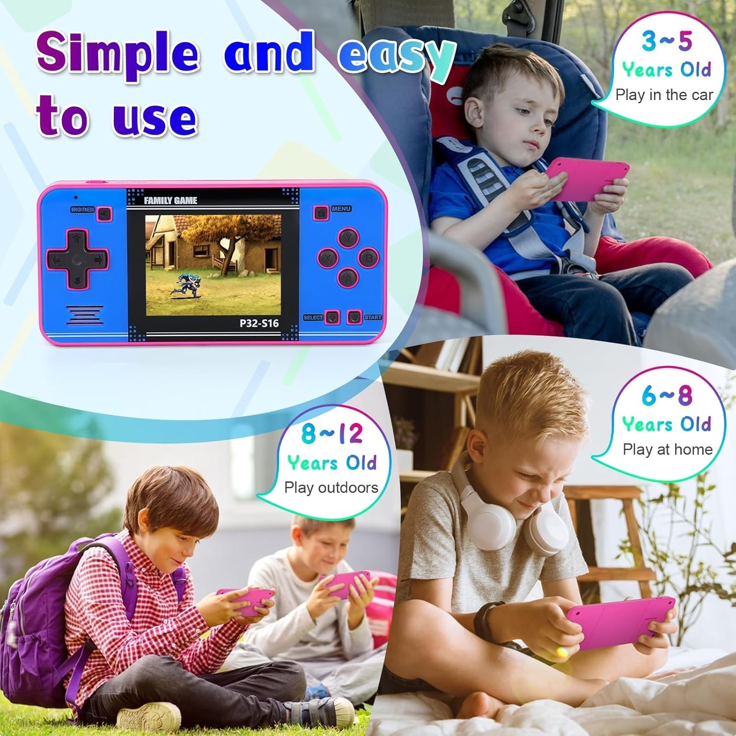 Handheld Game for Kids ，Built-in 220 32-bit Video Games, 3.0” IPS Screen, Rec…