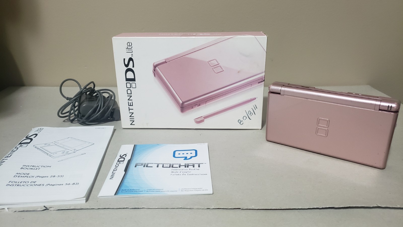 Nintendo DS Lite Metallic Rose Pink With Box and 20 games
