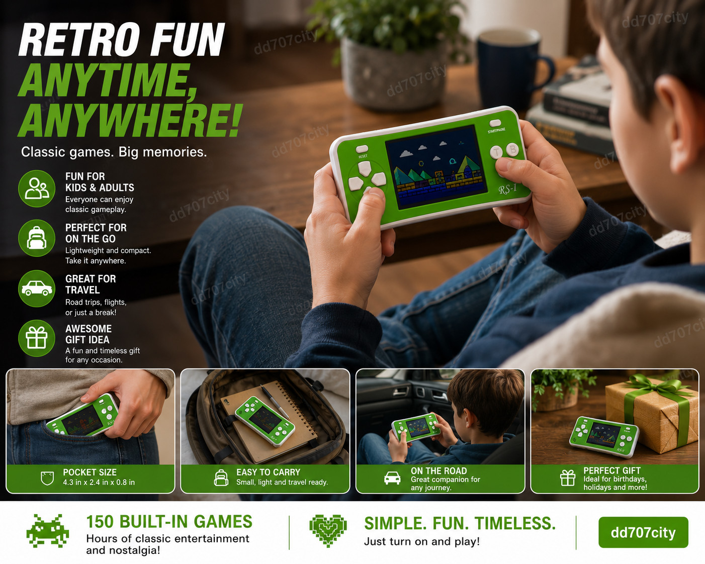 Retro Handheld Game Console 150 Built-in Games Portable LCD Kids Gift Toy
