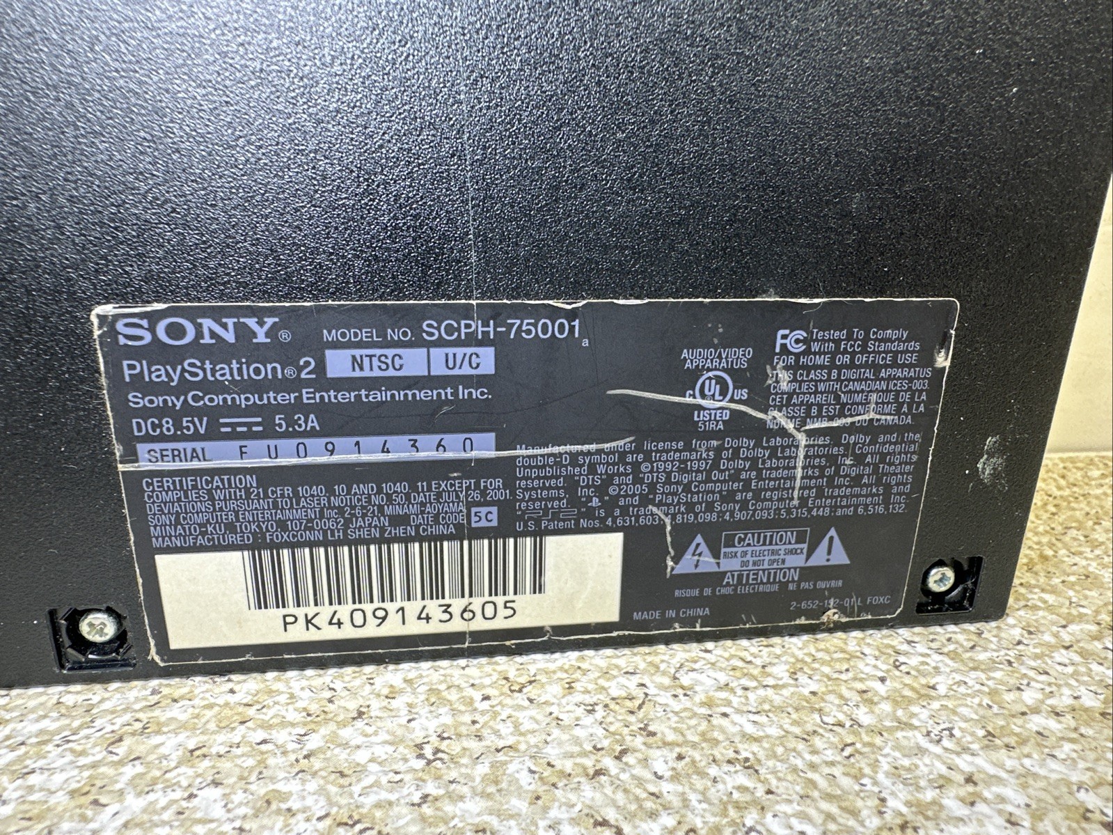 Sony PlayStation 2 Slim Launch Edition Charcoal Black SCPH-75001 Tested & Works