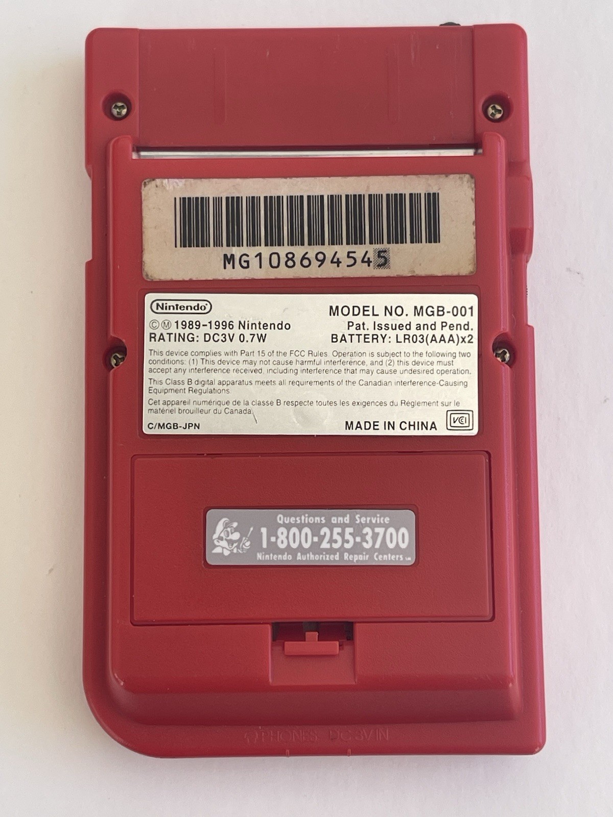Nintendo Game Boy Pocket Red Handheld System Headphone Jack MGB-001
