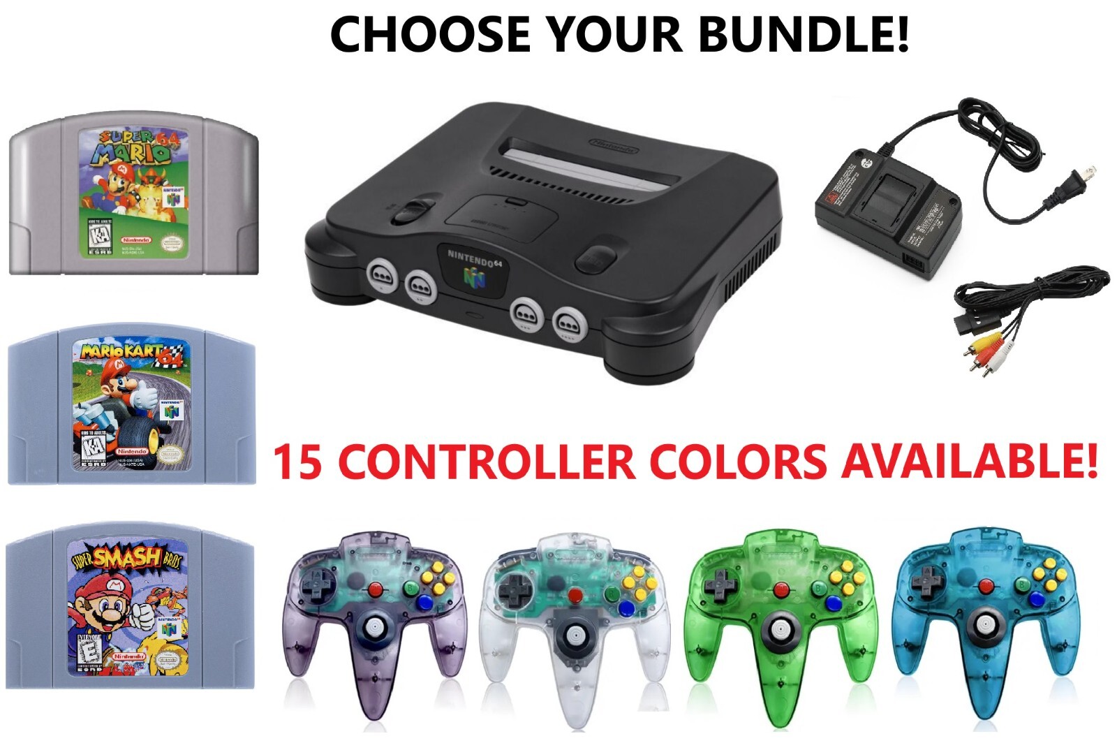 REFURBISHED N64 Nintendo 64 Console – CHOOSE BUNDLE! Mario, Mario Kart, or Smash