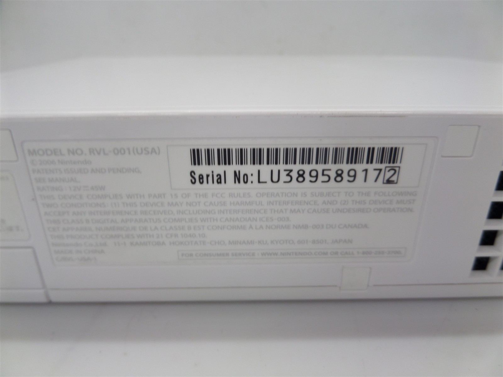 Nintendo Wii Console RVL-001 w/ Video Cable – No Remote