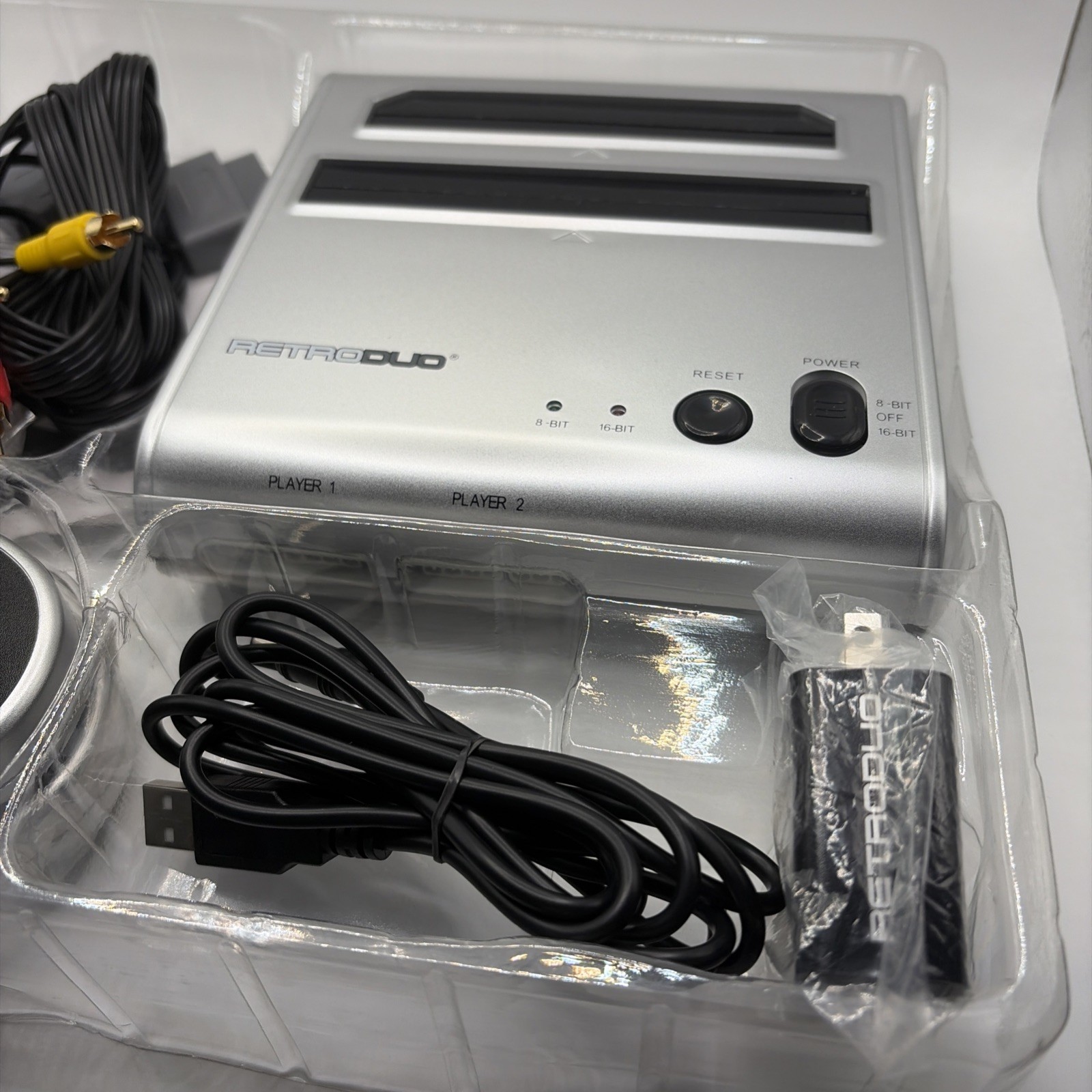 Retro-Bit Retro Duo Silver Black Dual Slot NES SNES Cartridge Game Console 2in1