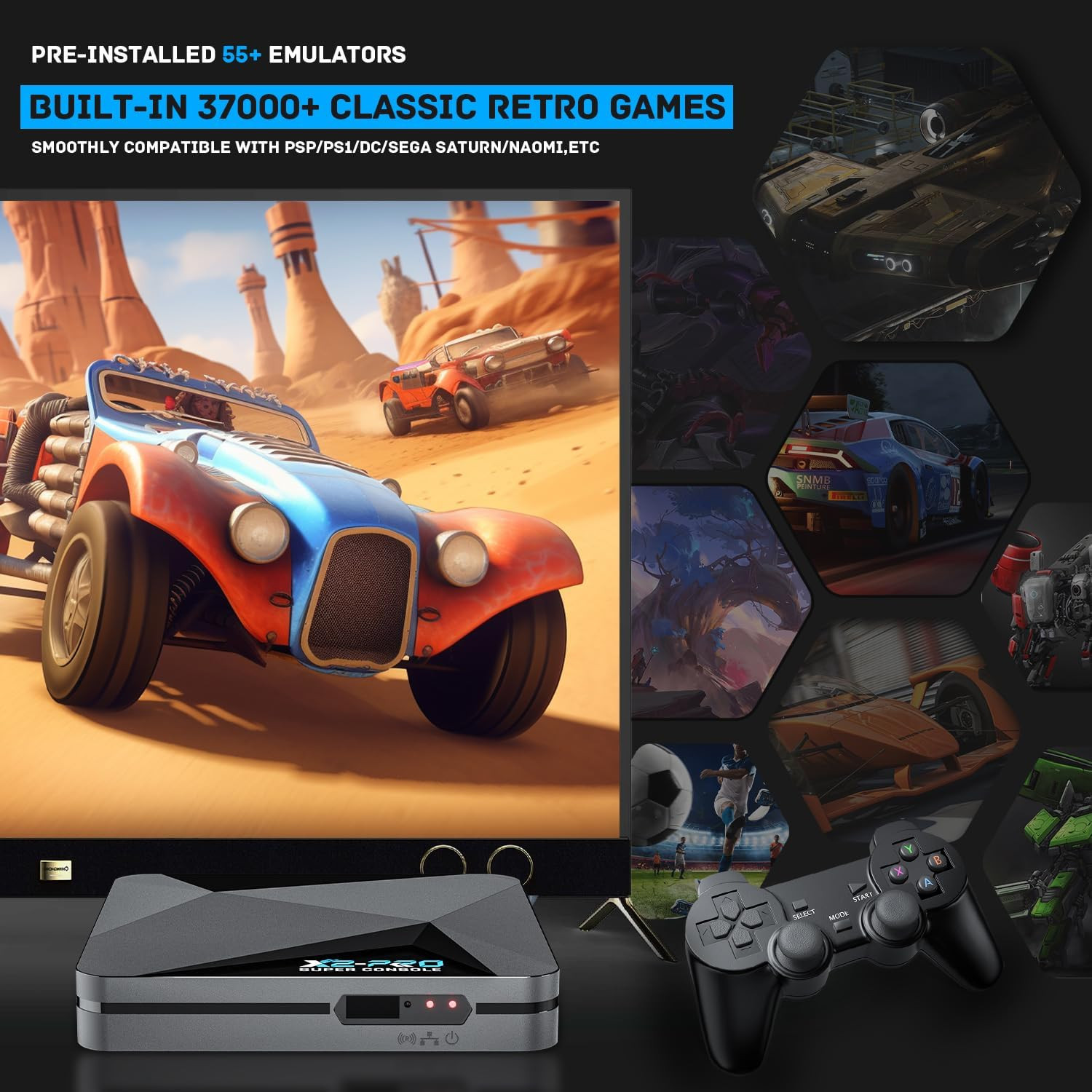 Super Console X2 PRO Retro Game Console with 37,000+ Classic Games,Android 9.0 &