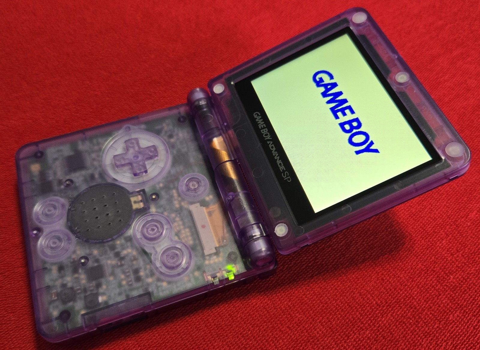 Clear Purple GameBoy Advance SP – IPS Bright LCD + USB-C Charging + New Battery