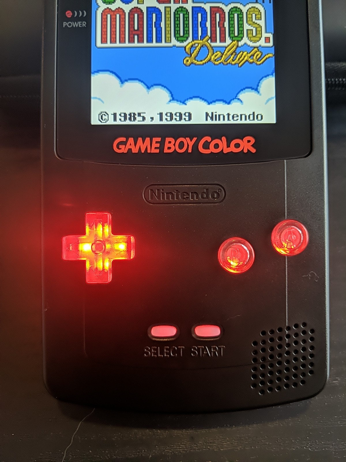 Black Gameboy Color GBC Red LED Buttons & Laminated Q5 Backlit IPS Screen