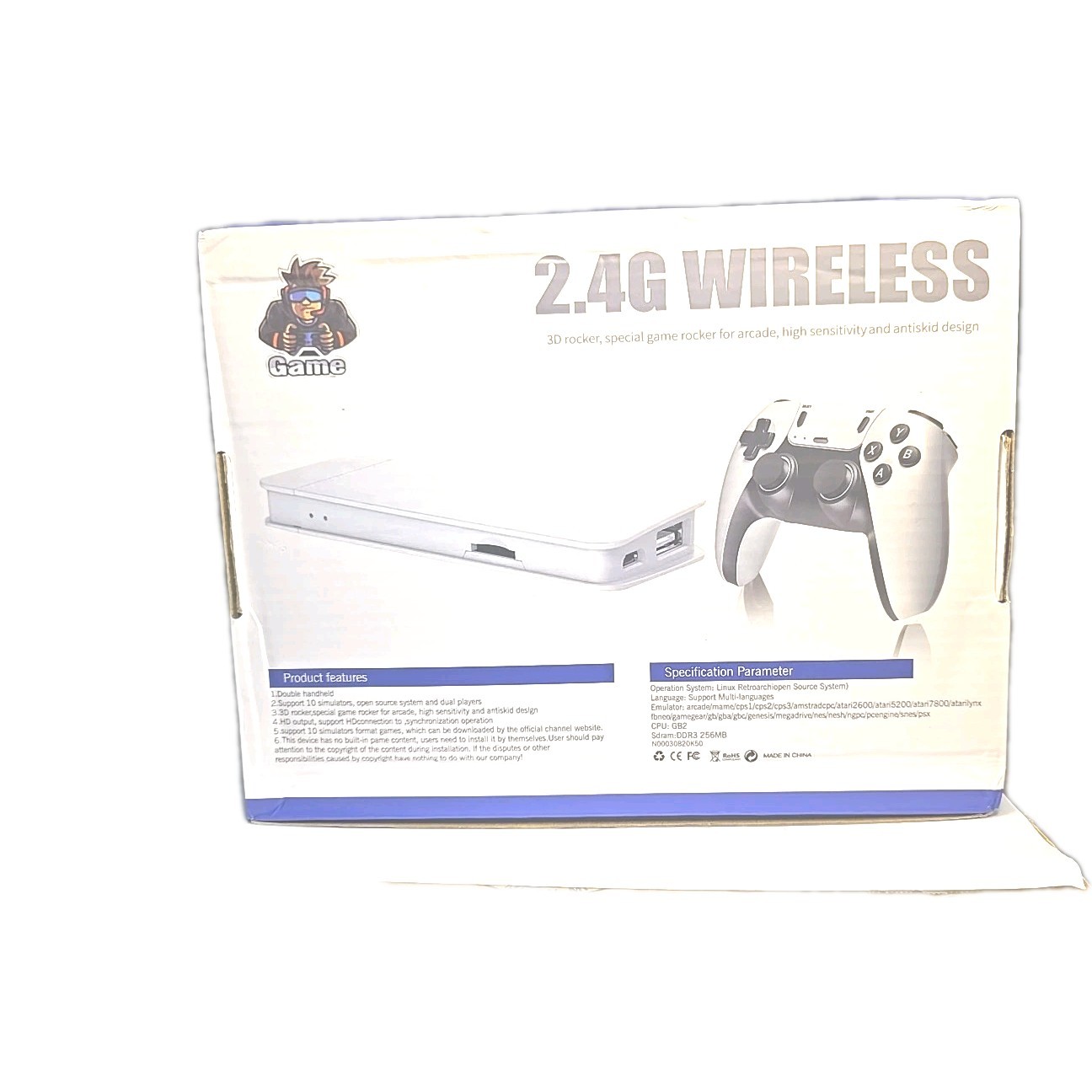 Game 2.4G Wireless Home Console, 4K UHD, Dual Controllers, White/Black