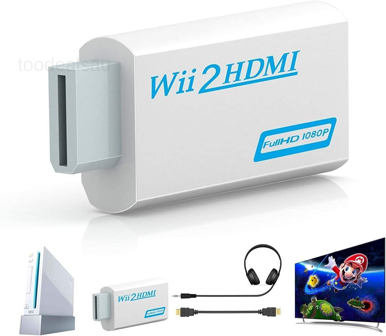 Wii to HDMI Converter Adapter with Hdmi Cable wii hdmi White, White