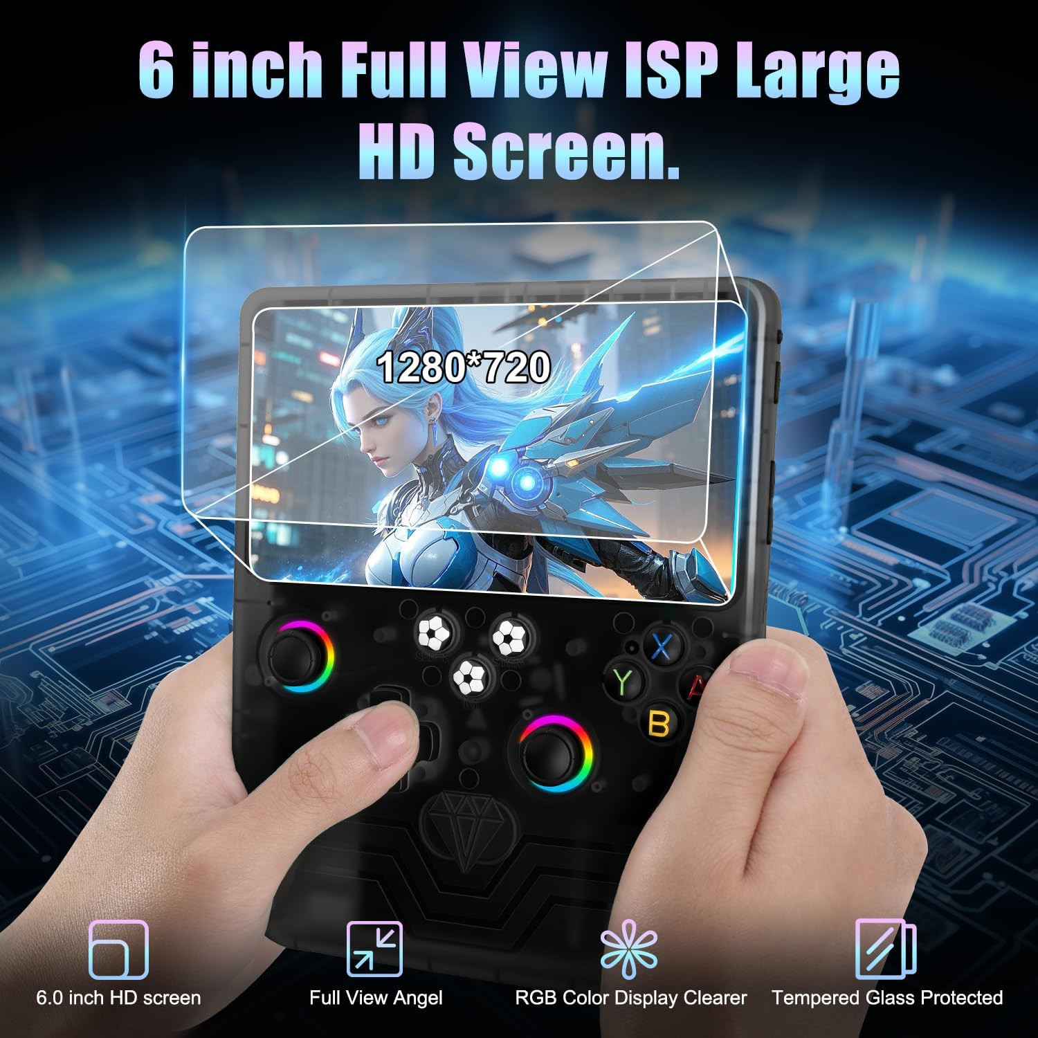 R60 Max Handheld Game Console,128Gb Retro Gaming Console with 40,000+ Games, 6-I