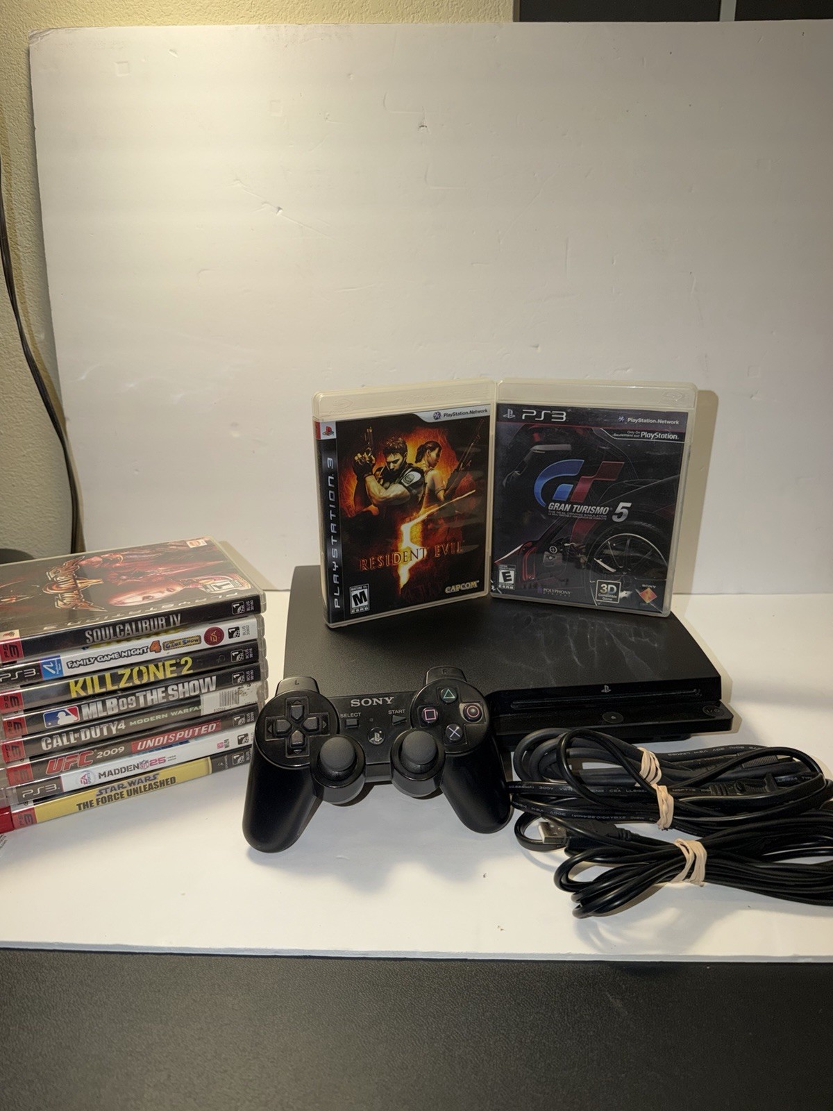 ps3 slim 320gb Console Bundle 10 Games With Controller+Charger Tested